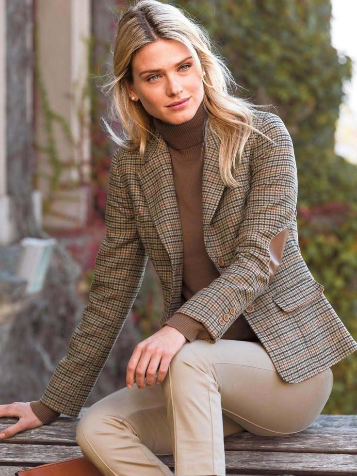 Chaqueta de tweed con coderas para mujer - Bing - Conjunto de chaqueta marrón