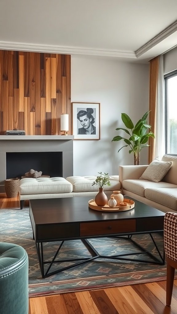 Mesa de centro retro en una sala de estar moderna