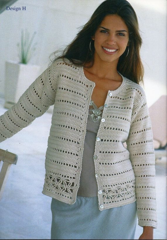 Patrón de cárdigan de crochet para mujer, chaqueta de crochet con encaje, cuello en V o redondo, 26-38 pulgadas, algodón DK, patrones de crochet para mujer, descarga instantánea en PDF - Etsy.de - Patrón de cárdigan de crochet gratis para mujer
