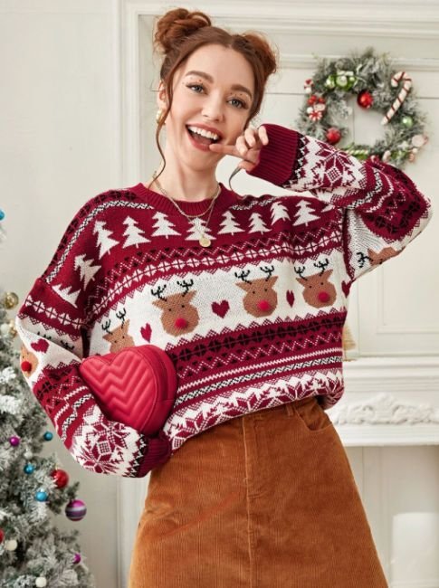 12 elegantes jerséis navideños para mujer para esta temporada de fiestas: mis favoritos - conjunto de suéter navideño