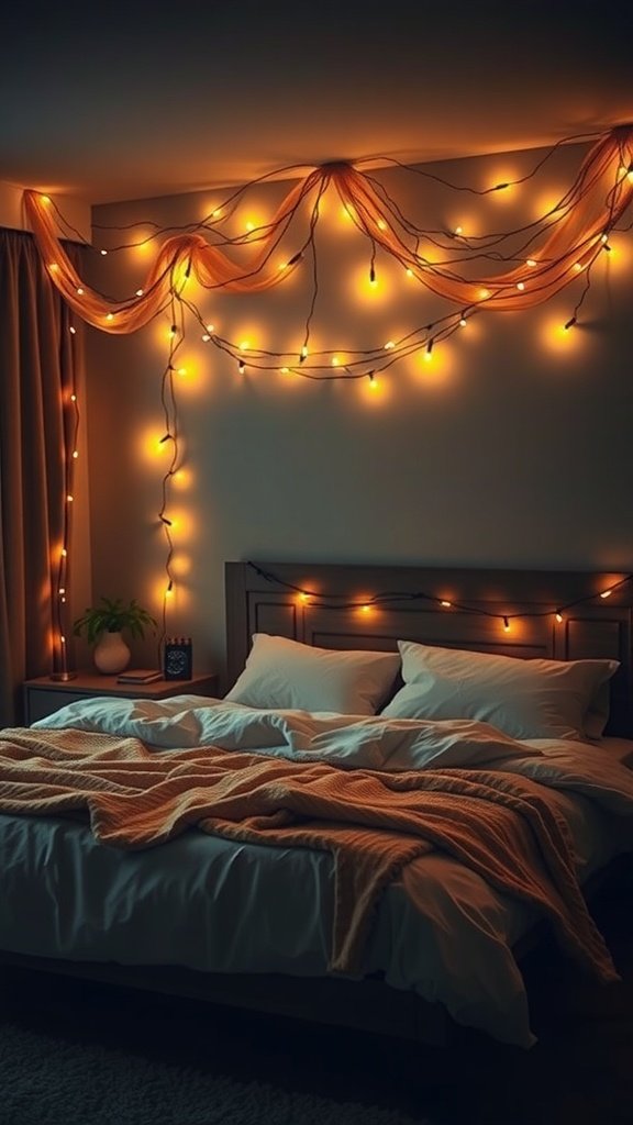 Cadenas de luces decorativas en un dormitorio