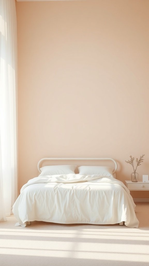 Dormitorio con paredes pintadas en color pastel y cama blanca