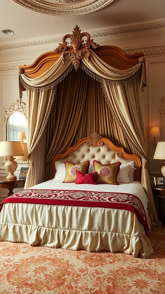 Cama con dosel elegante en un dormitorio de lujo.