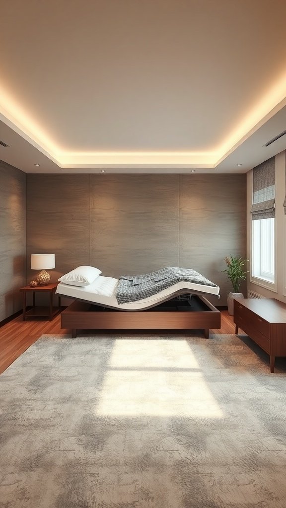 Cama ajustable en un dormitorio moderno y elegante.