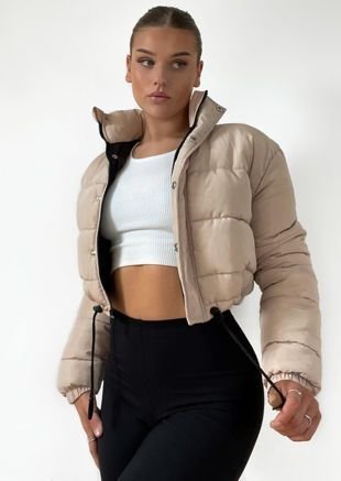 Chaqueta acolchada corta beige - conjunto de chaqueta acolchada corta