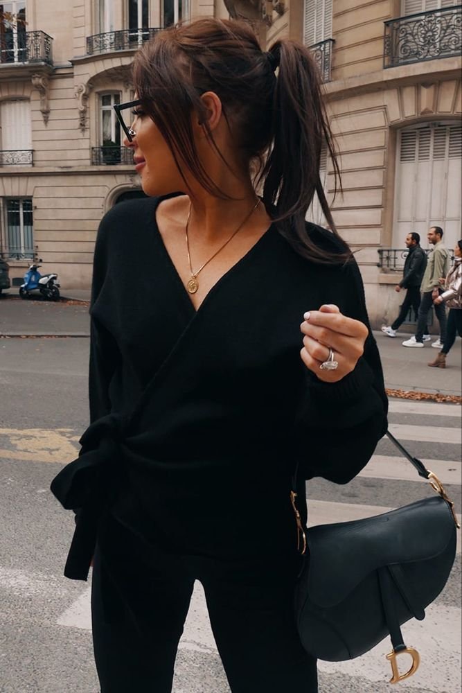 Cárdigans - Conjunto de cárdigan negro para mujer