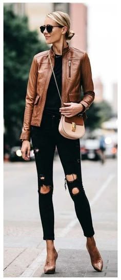 13 ideas de inspiración para conjuntos con chaqueta de cuero marrón | conjuntos con chaqueta de cuero, chaqueta de cuero marrón, conjuntos con chaqueta - conjuntos con chaqueta de cuero marrón para mujer