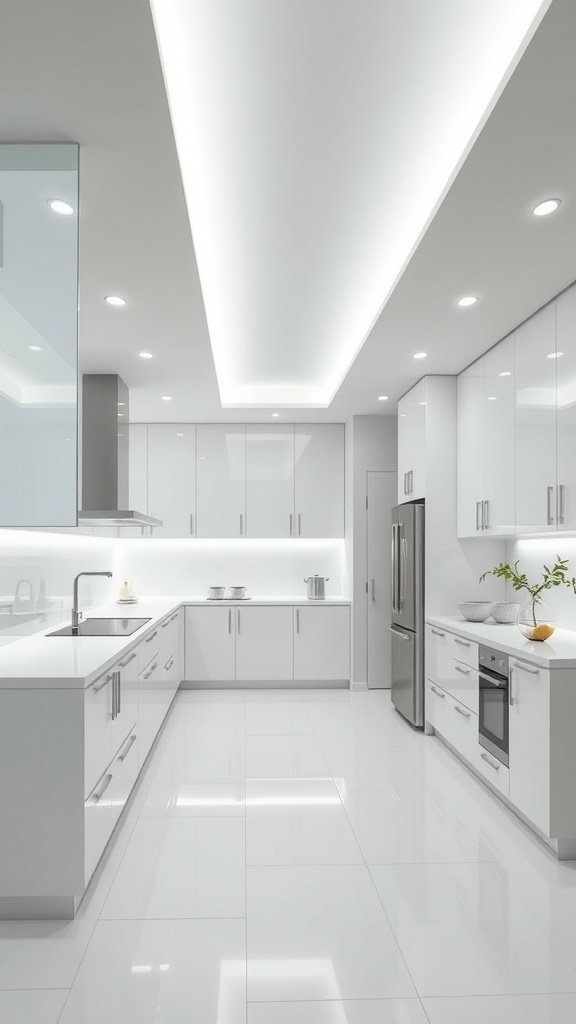Cocina moderna con iluminación empotrada y diseño minimalista