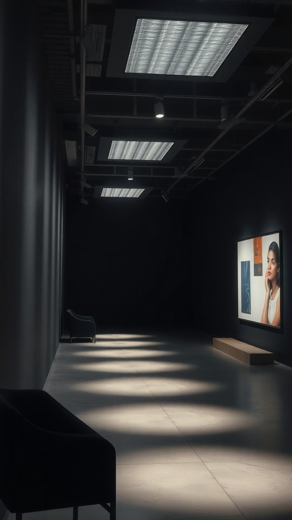 Sala con focos LED de bajo perfil iluminando una obra de arte