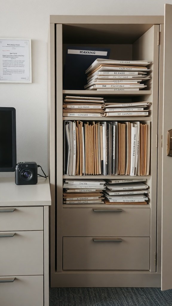 Sistema de archivo organizado en un escritorio de oficina en casa