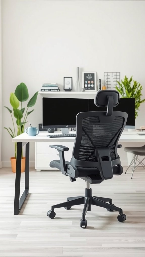 Silla ergonómica en un escritorio de oficina en casa