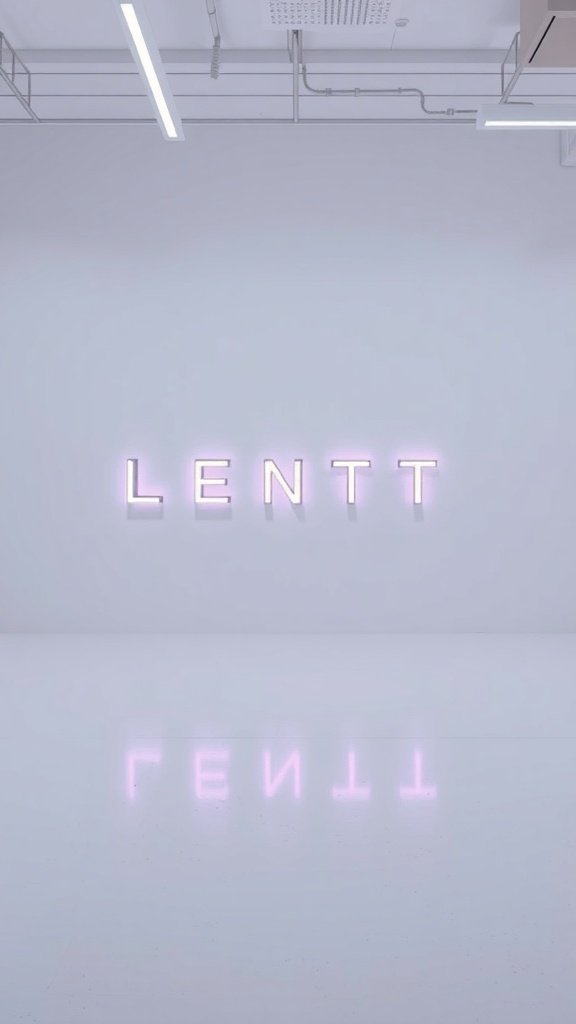 Imagen de un espacio iluminado con luz de neón sutil que dice 'LENTT'.