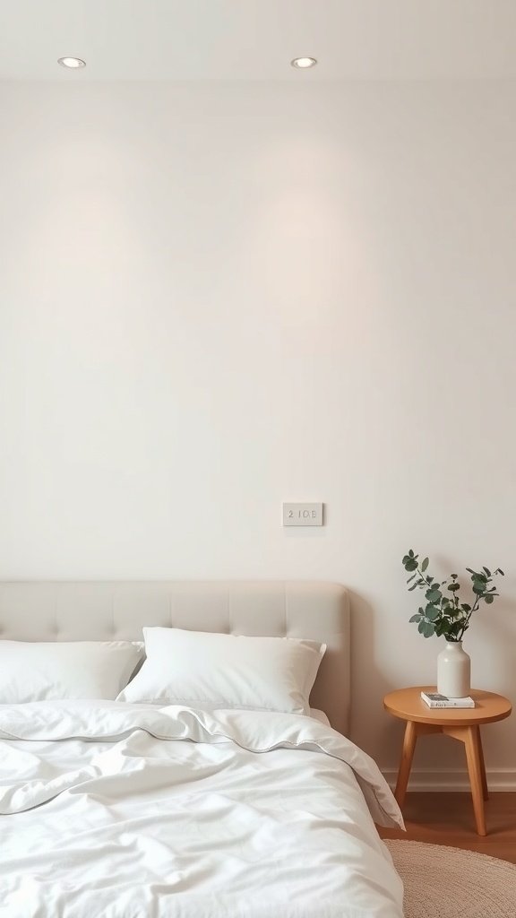 Dormitorio minimalista moderno con paredes de acento sutiles y decoración simple.