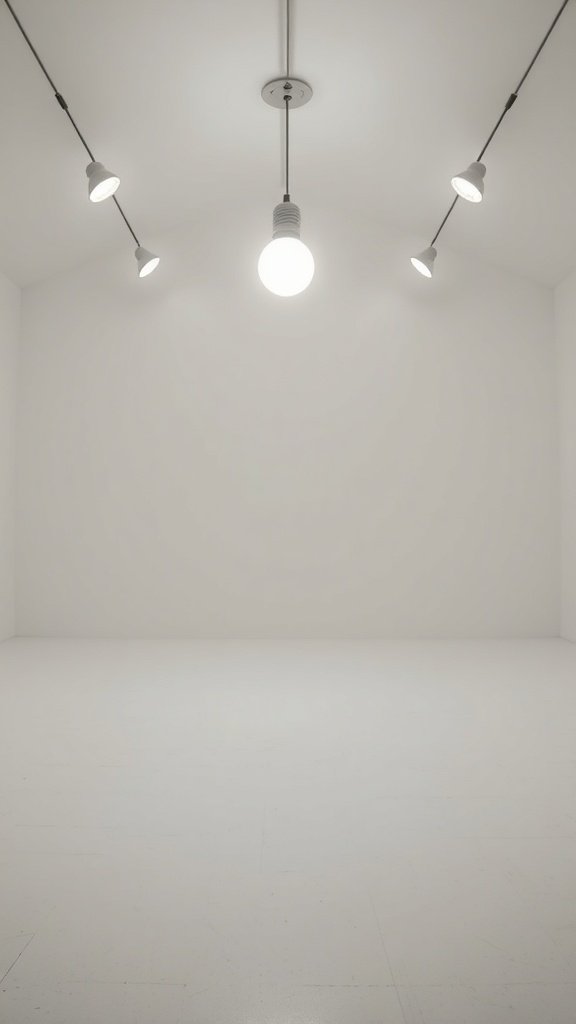 Iluminación minimalista con luces colgantes en un espacio blanco