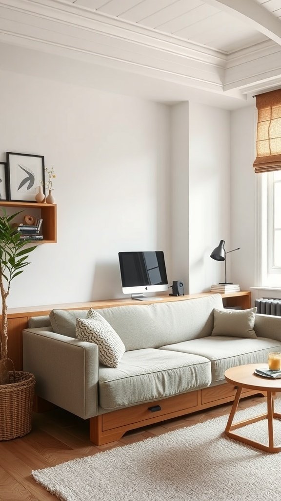 Sofá cama con almacenamiento en una oficina en casa