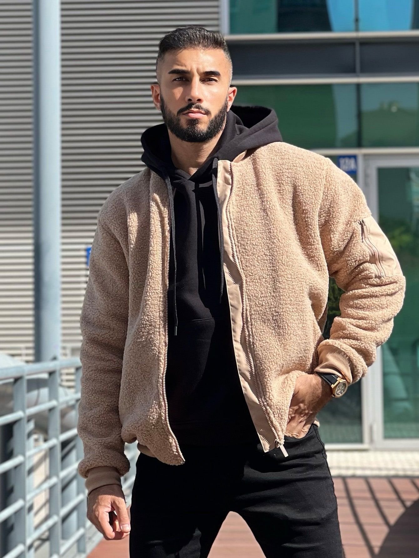 Chaqueta de peluche con cremallera para hombre: conjunto de chaqueta de forro polar