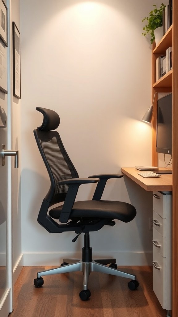 Silla de oficina ajustable y plegable en un entorno de trabajo moderno