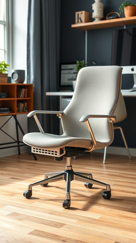 Silla de oficina moderna con reposapiés integrado en un ambiente de oficina en casa