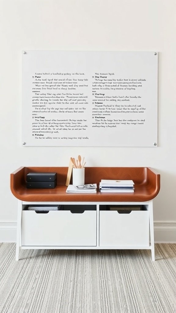 Banco con almacenamiento para archivos en una oficina en casa