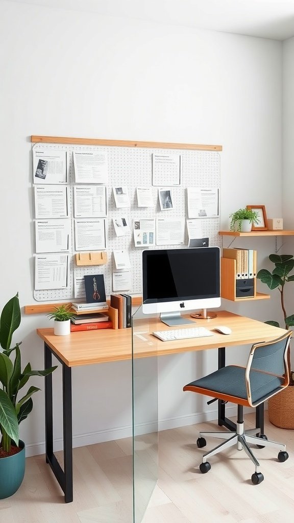 Organizador de pared con escritorio retráctil en una oficina moderna