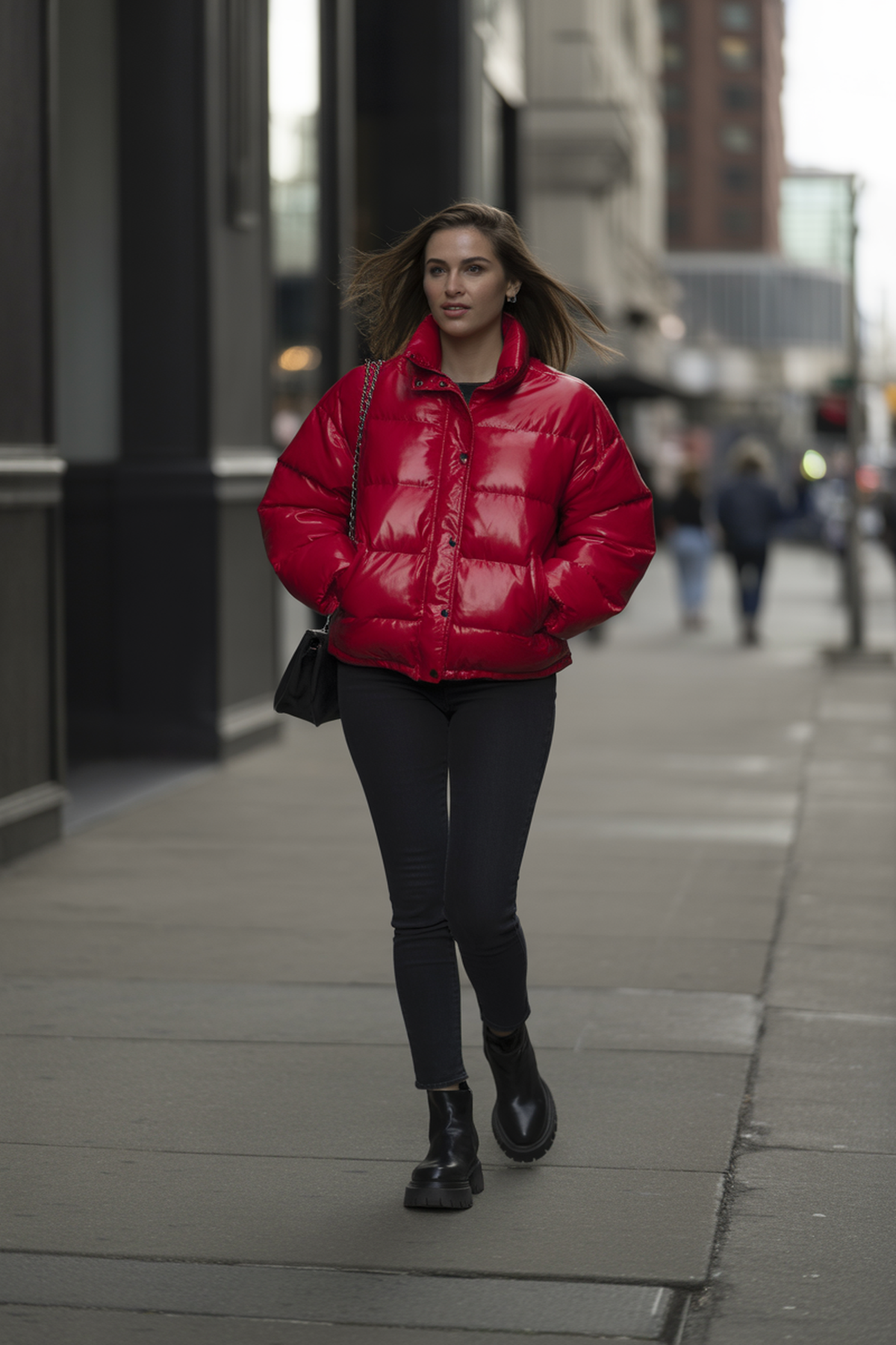 Puffer Jacket With Skinny Jeans And Chunky Boots