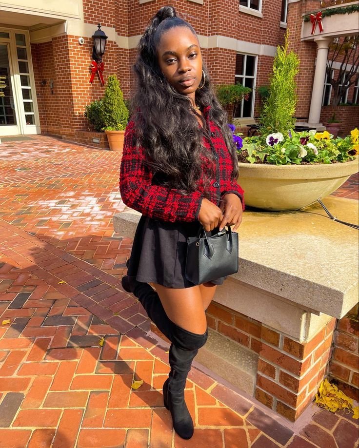 Conjunto de blazer de tweed para chica negra - Conjunto de cárdigan para mujer negra