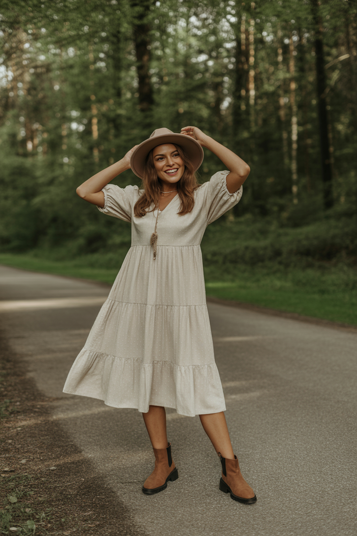 Vestido con Volantes en Capas y Botines