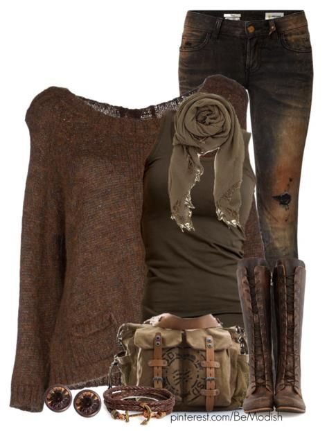 Idea de atuendo vintage marrón para otoño e invierno 2014 - Be Modish - conjunto con suéter marrón