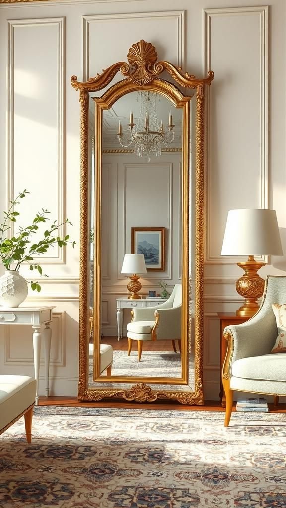 Combina Espejos de Piso con Alfombras para Definir Espacios