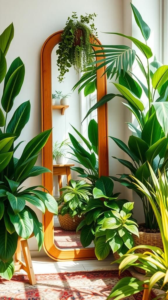Combina Espejos de Piso con Plantas Naturales