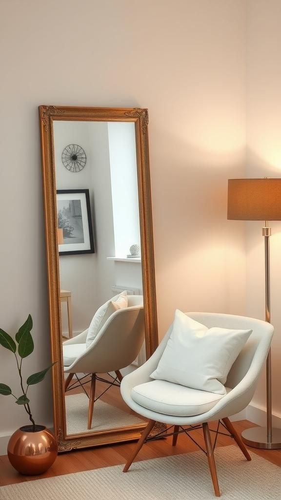 Diseña un Rincón de Lectura con Espejo de Piso y Silla Cómoda