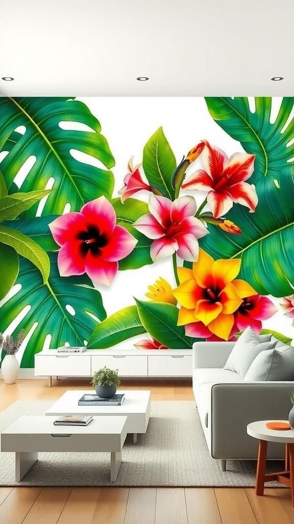 Incorpora Arte Mural Con Temas Tropicales Vibrantes