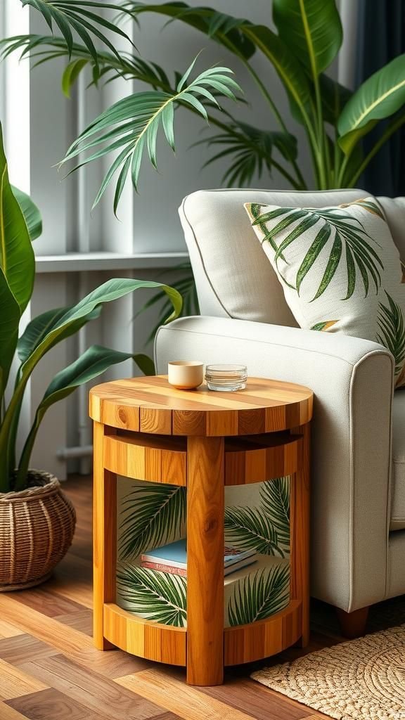 Incorpora Mesas Auxiliares Con Detalles En Hoja De Palma