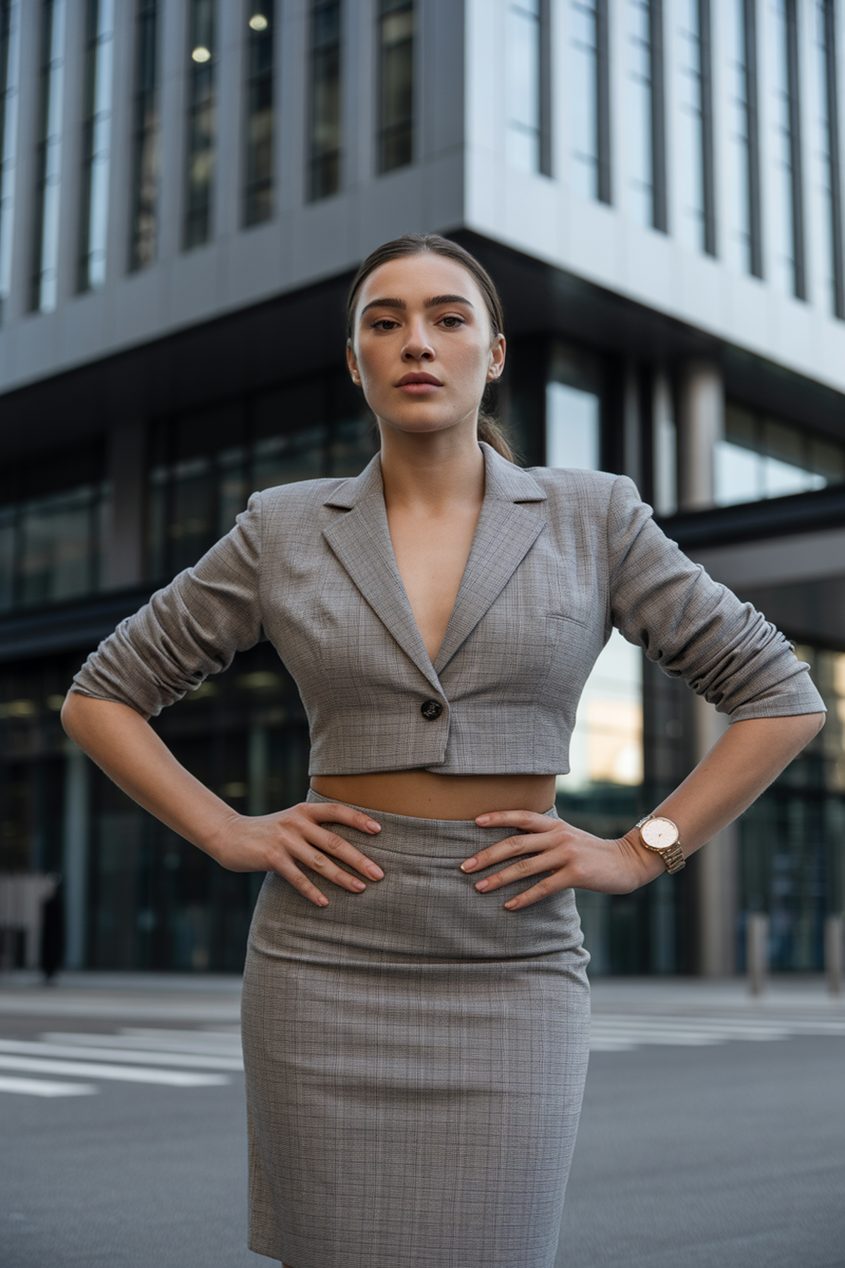 Blazer Corto con Falda Lápiz de Cintura Alta