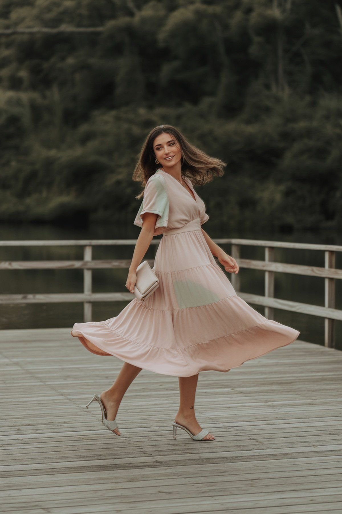 Vestido con volantes en capas y movimiento juguetón