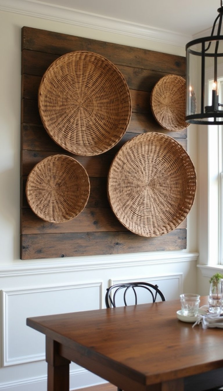 Acento Rústico Con Cestas Y Panel De Madera