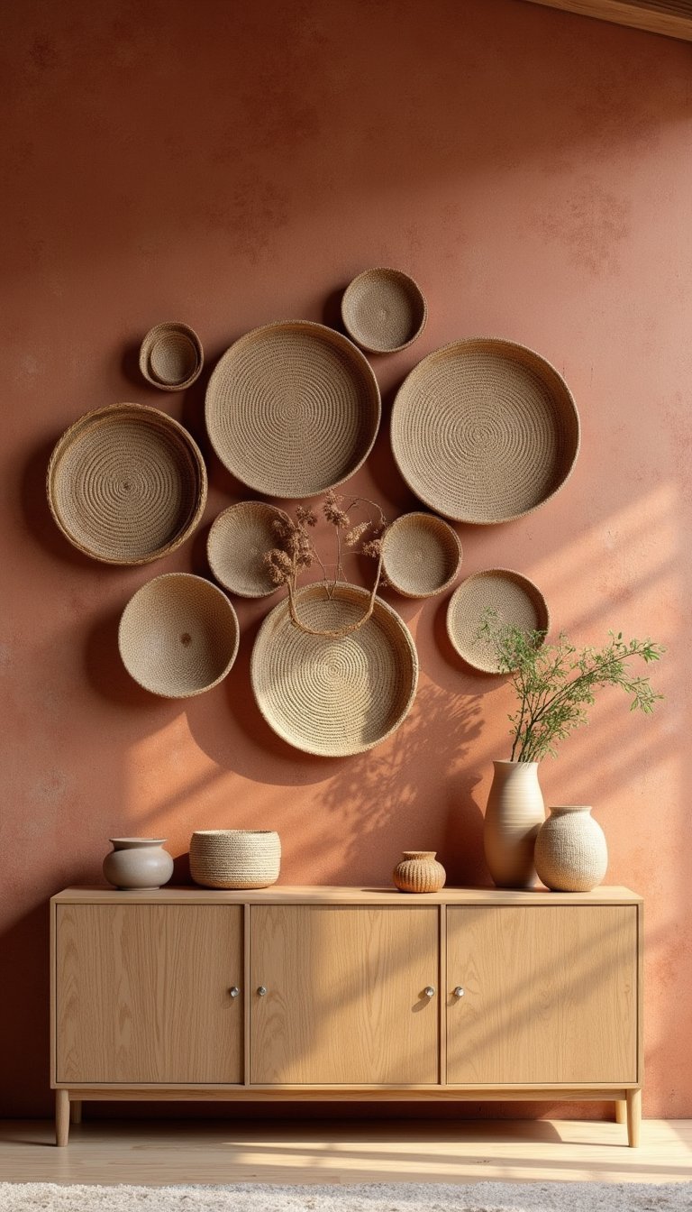 Instalación Orgánica Sobre Fondo Texturado En Terracota