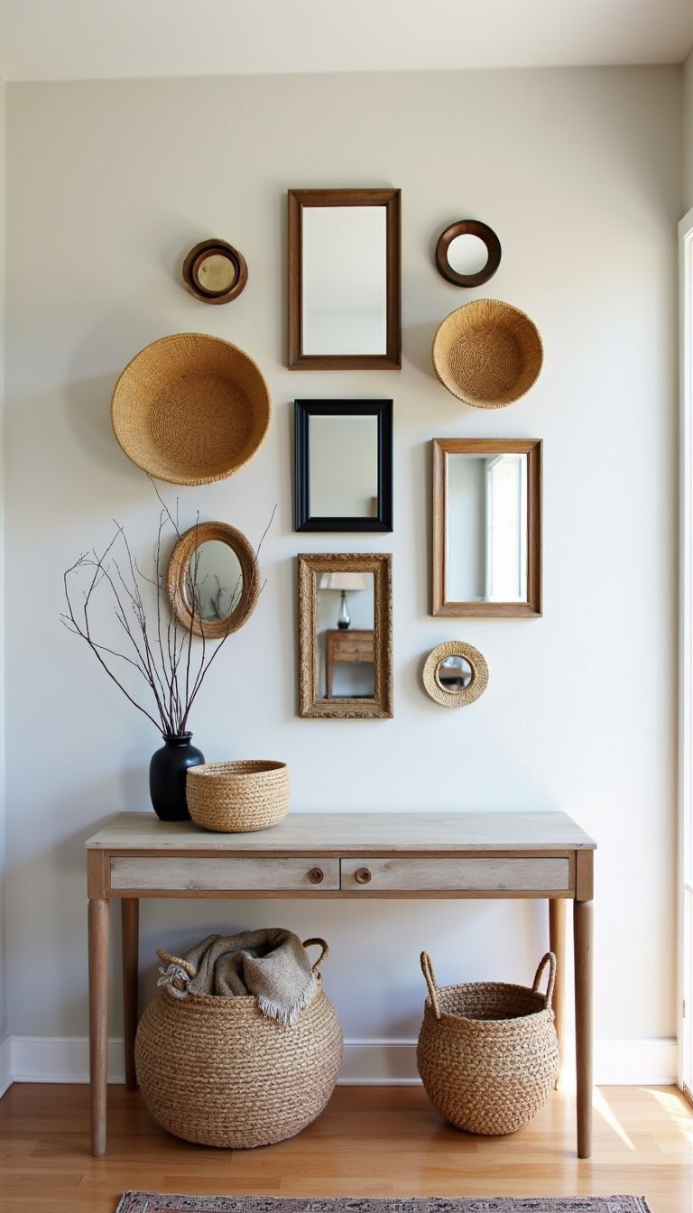 Mix De Cestas Y Espejos Pequeños Para Entrada