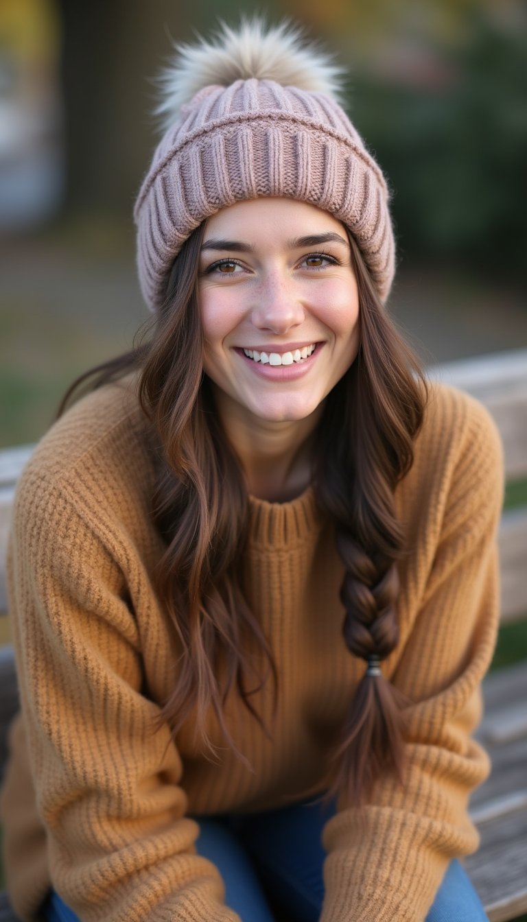Side Braid Tucked Under A Cozy Beanie