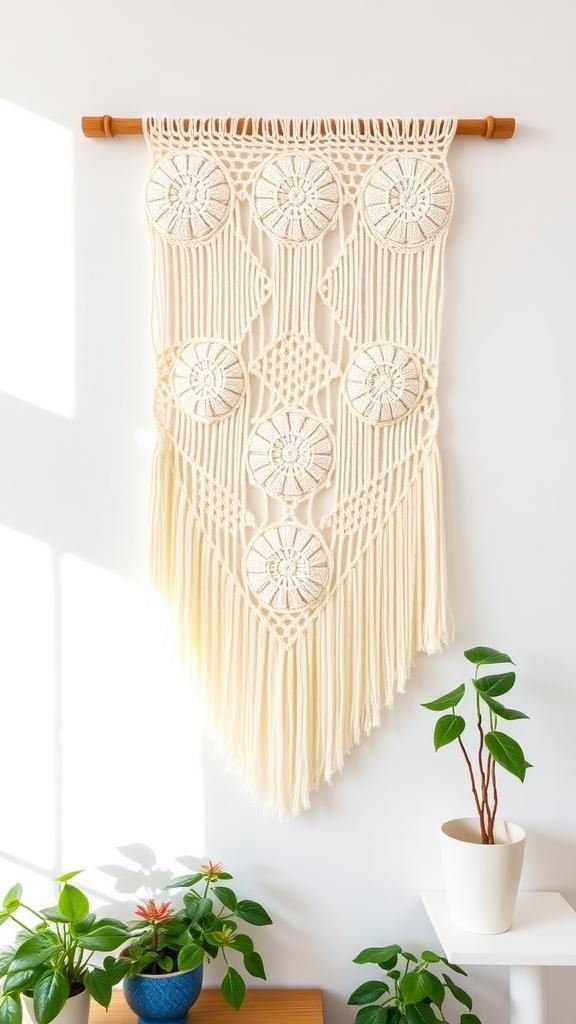 Boho Wall Hanging With Fringe And Knots
