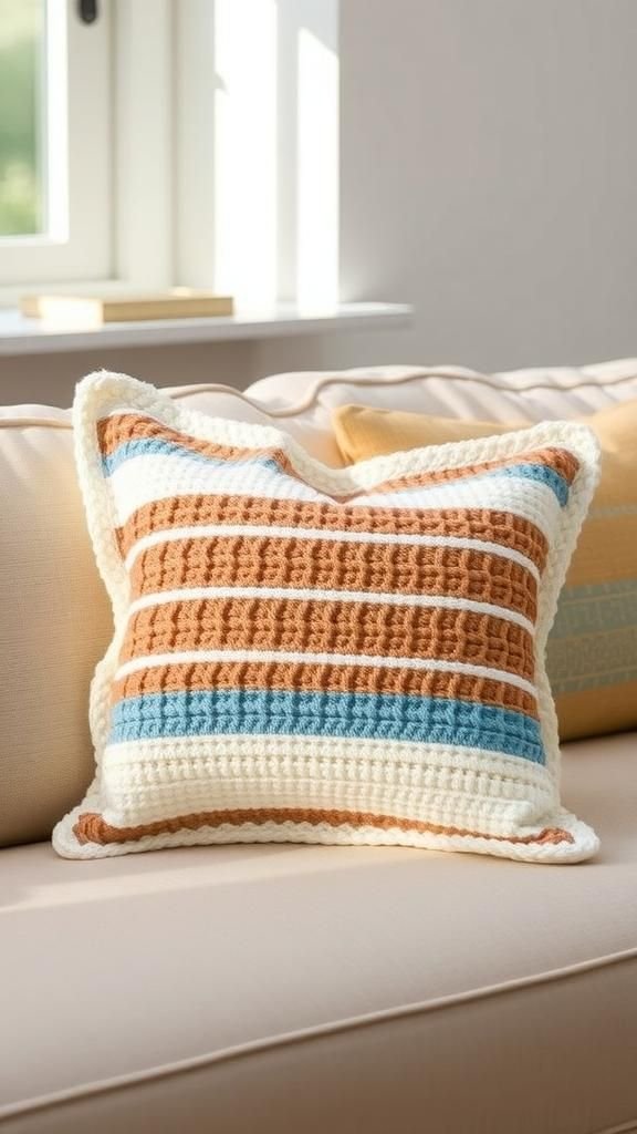 Buttoned Pillow Cover In Cozy Stripes