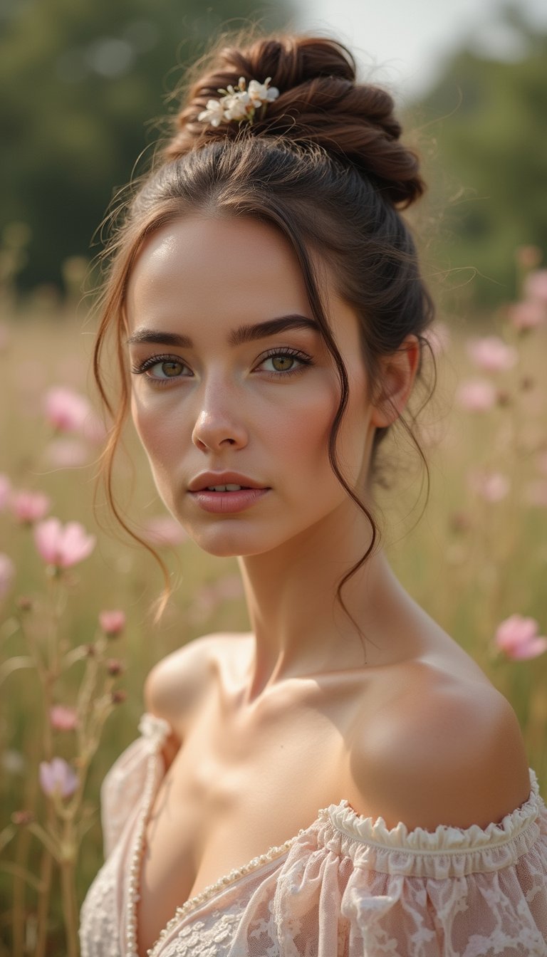 Knotted Halo Updo With Floral Pin