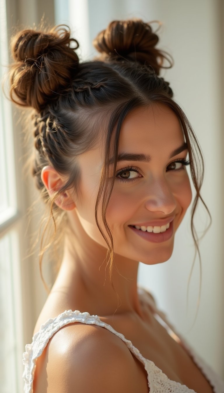 Mini Braided Buns For Playful Short Hair