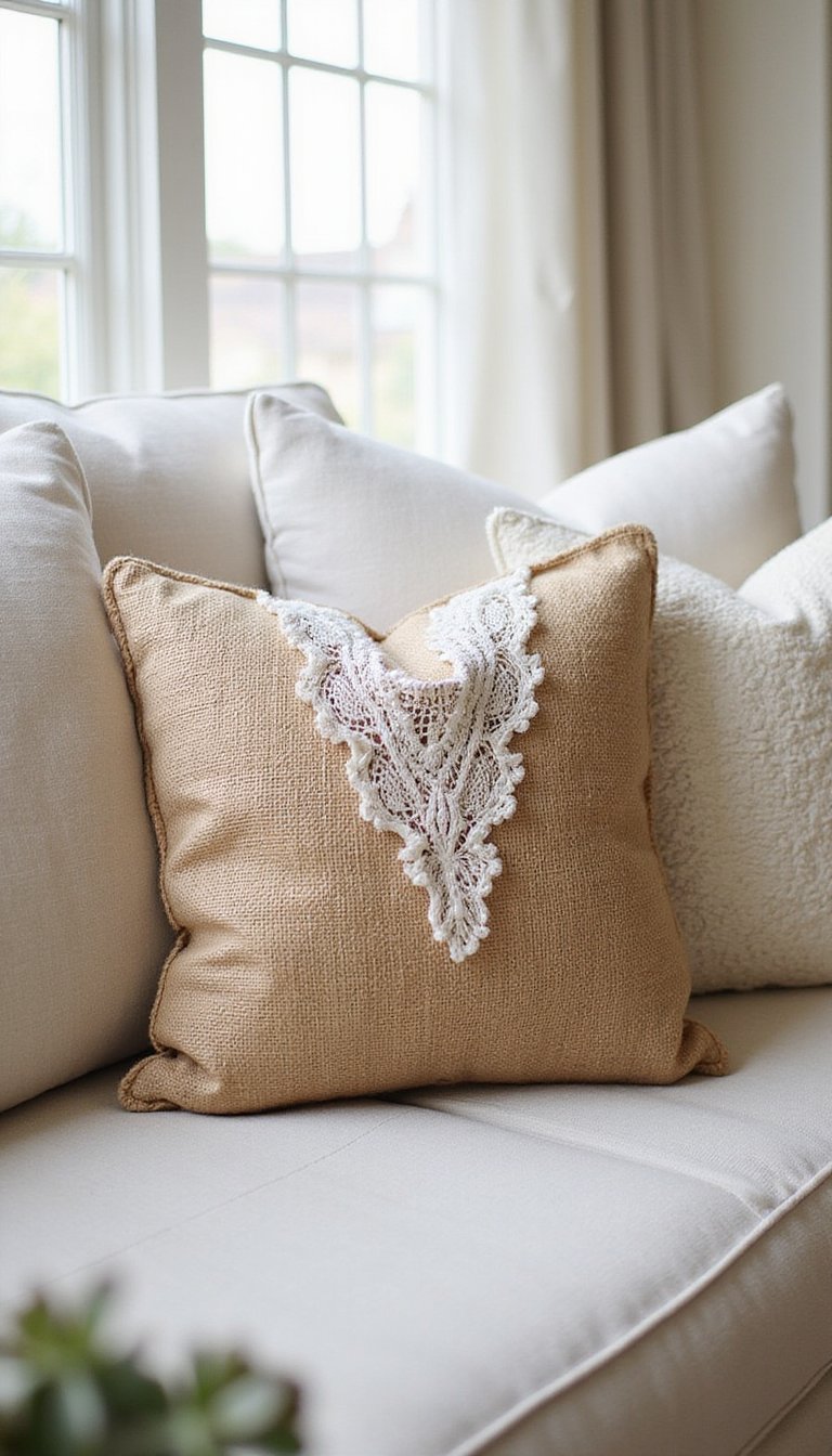 Burlap And Lace Throw Pillow Covers DIY