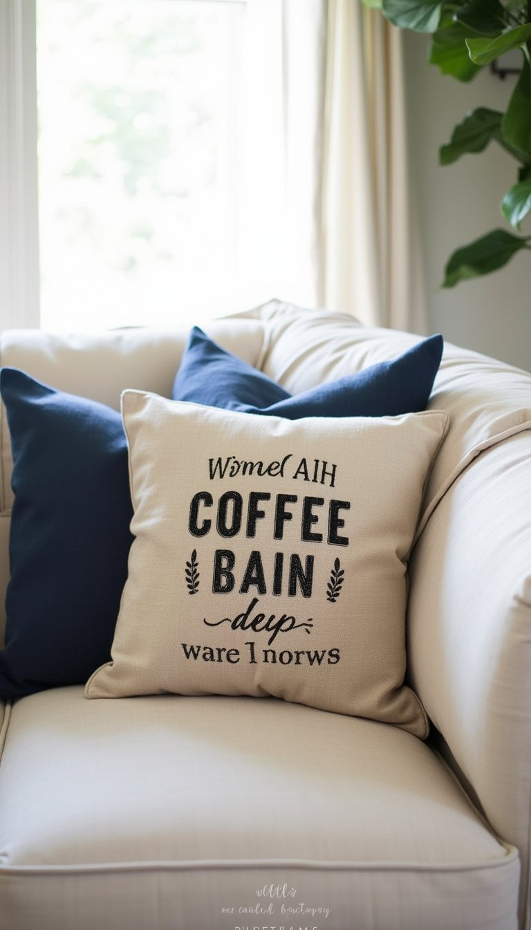 Coffee Bean Sack Accent Pillow With Stamping