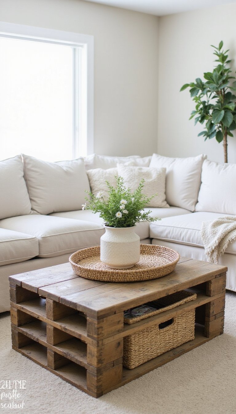 Distressed Pallet Coffee Table With Storage Basket