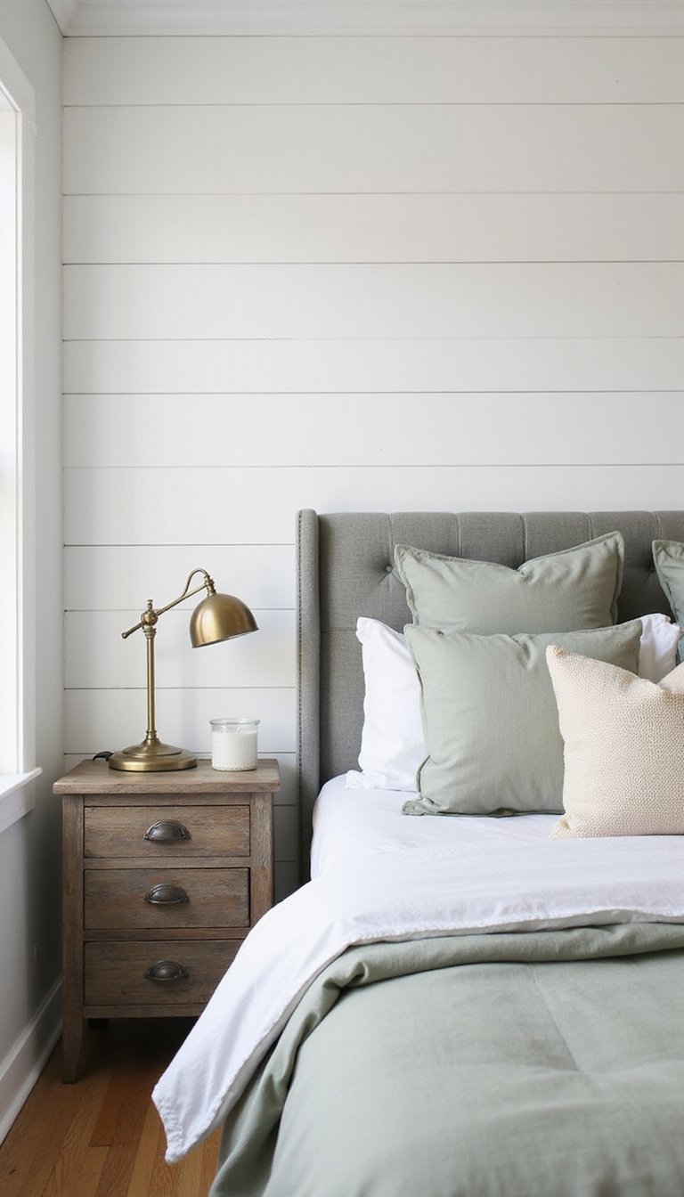 Faux Shiplap Accent Wall Using Wallpaper Panels