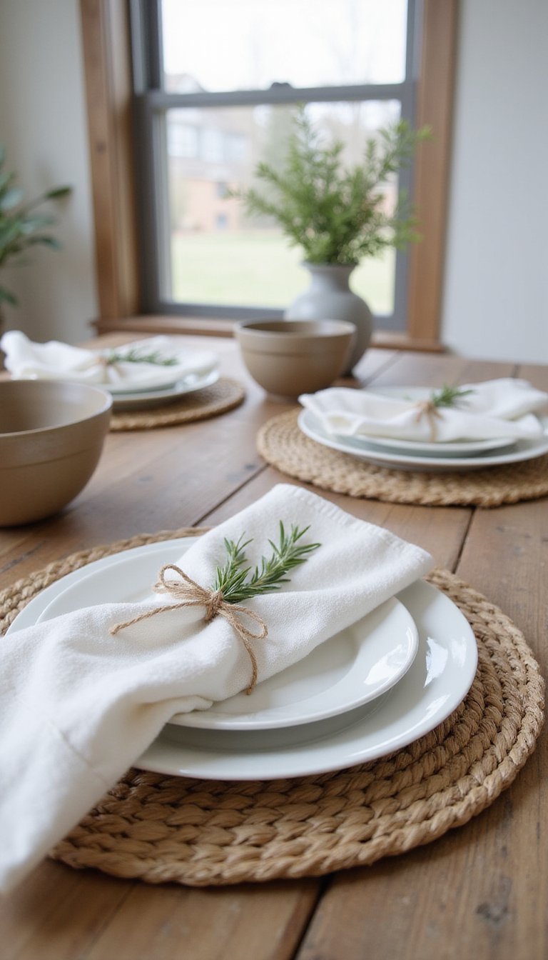 Layered Neutral Table Setting With Linen Napkins