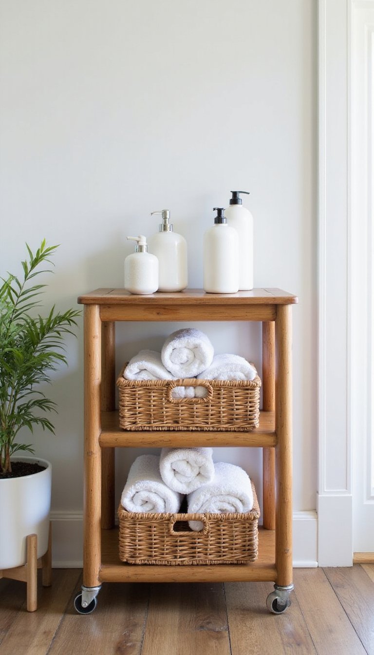 Carrito Baño Ordenado Con Toques Naturales
