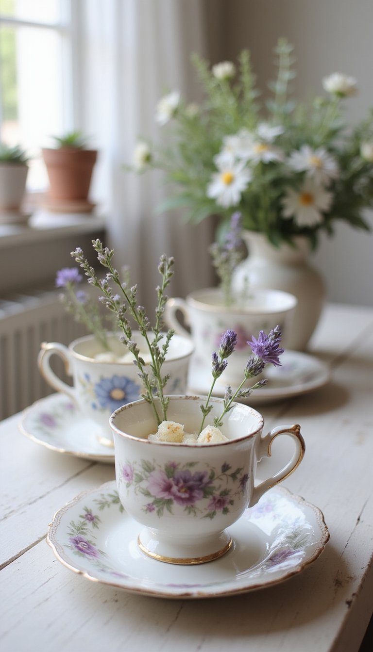 Centro En Taza De Té Con Mini Ramos Secos